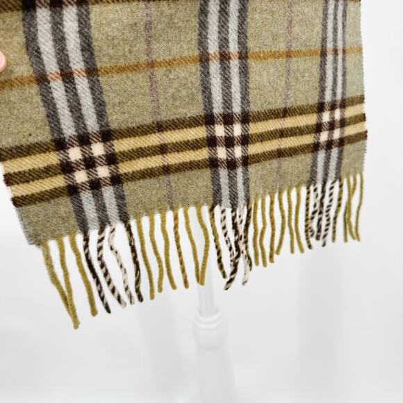 Burberry Scarf Lambswool Nova Check Plaid Green Beige Winter Authentic Fringe - Picture 6 of 6